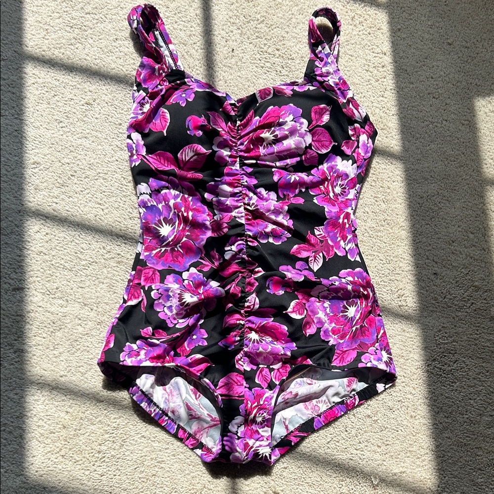 Women’s Floral One-Piece Swimsuit - Black & Pink